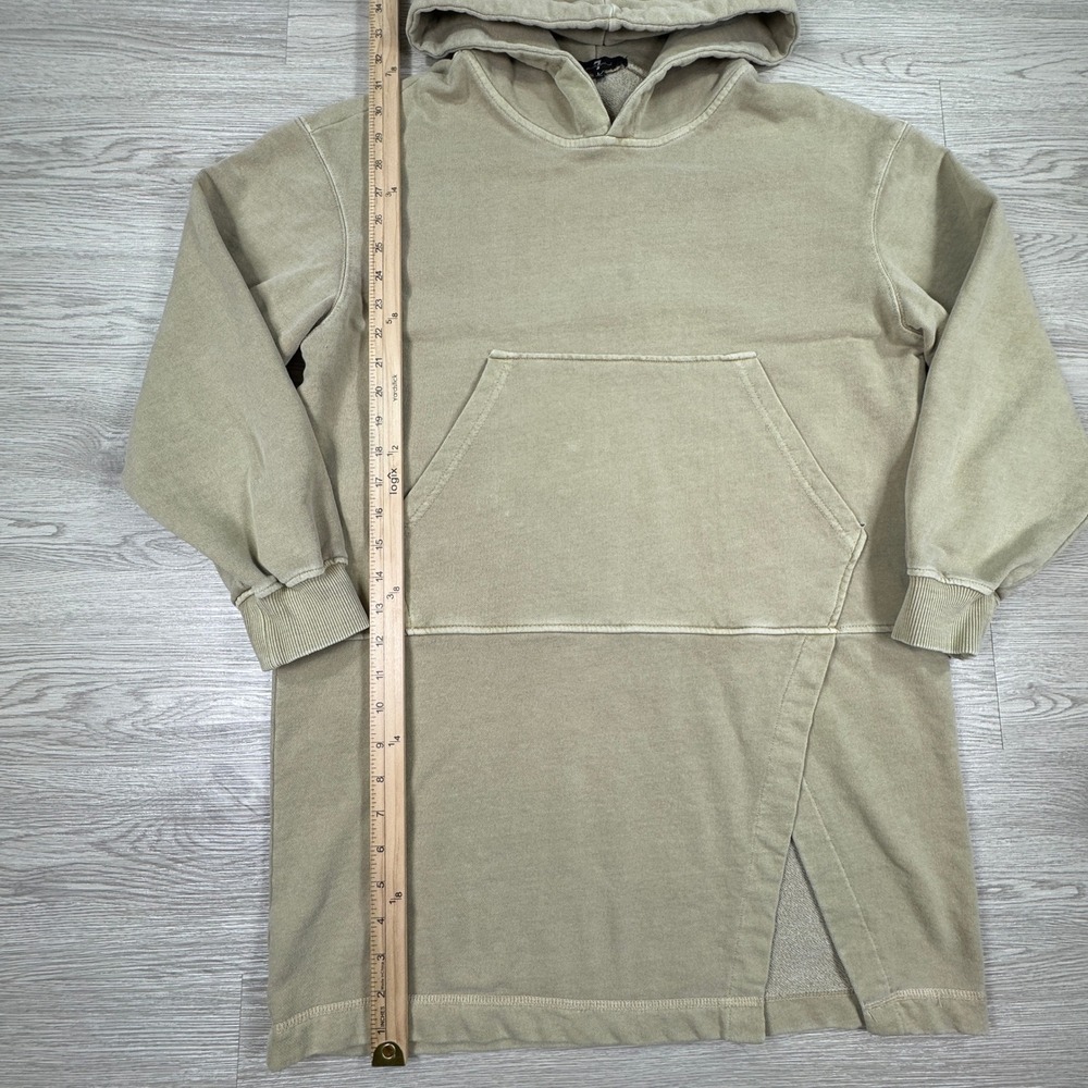 7 For All Mankind Womens Hoodie Tan Large Longline Asymmetrical Pullover Pocket - Picture 3 of 8